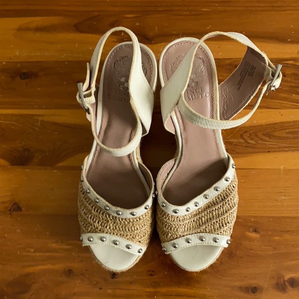 Vince Camuto cream leather wedges